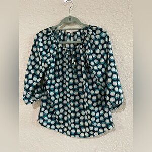 LOFT Teal and White Polka Dot Blouse